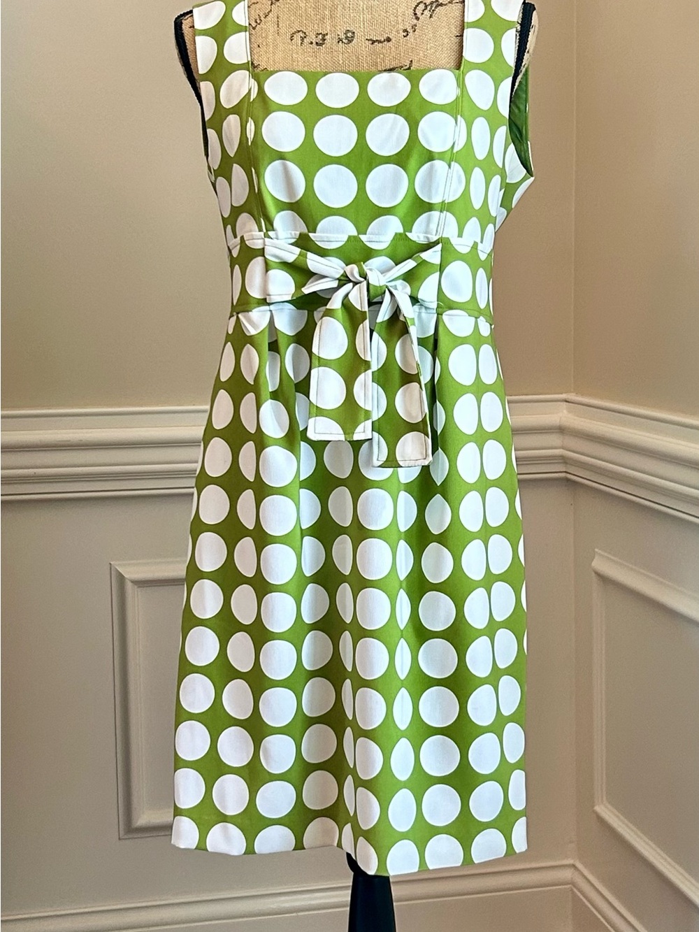 Jessica Howard Green and White Polka Dot Midi Dress with Waist Tie